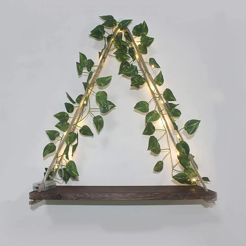 Wooden Rope Shelf with LED Leaves