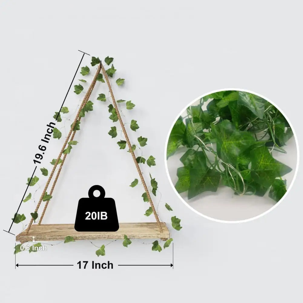 Wooden Rope Shelf with LED Leaves