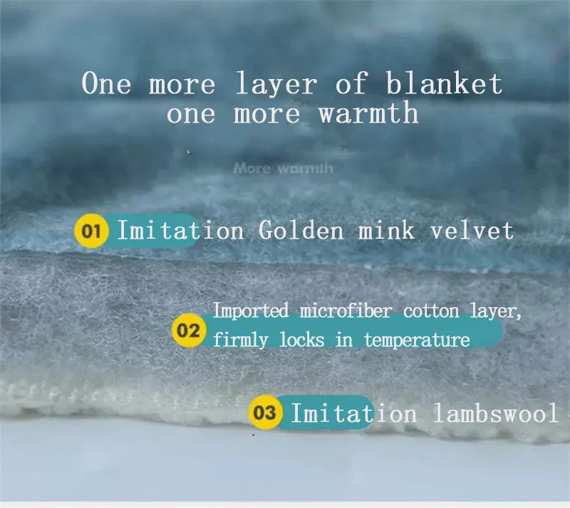 Coral Fleece Autumn Winter Warm Blankets for Bed 3 Layers Thicken Flannel Blanket Quilt Soft Comfortable Warmth Quilts Washable